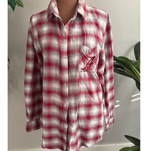 Concepts Sport Red White Plaid Alabama Crimson Tide 'A' Logo Flannel Shirt Large